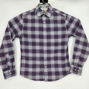 Untuckit Shirt Mens Small Button Up Plaid Gray Red Slim Fit Long Sleeve Preppy